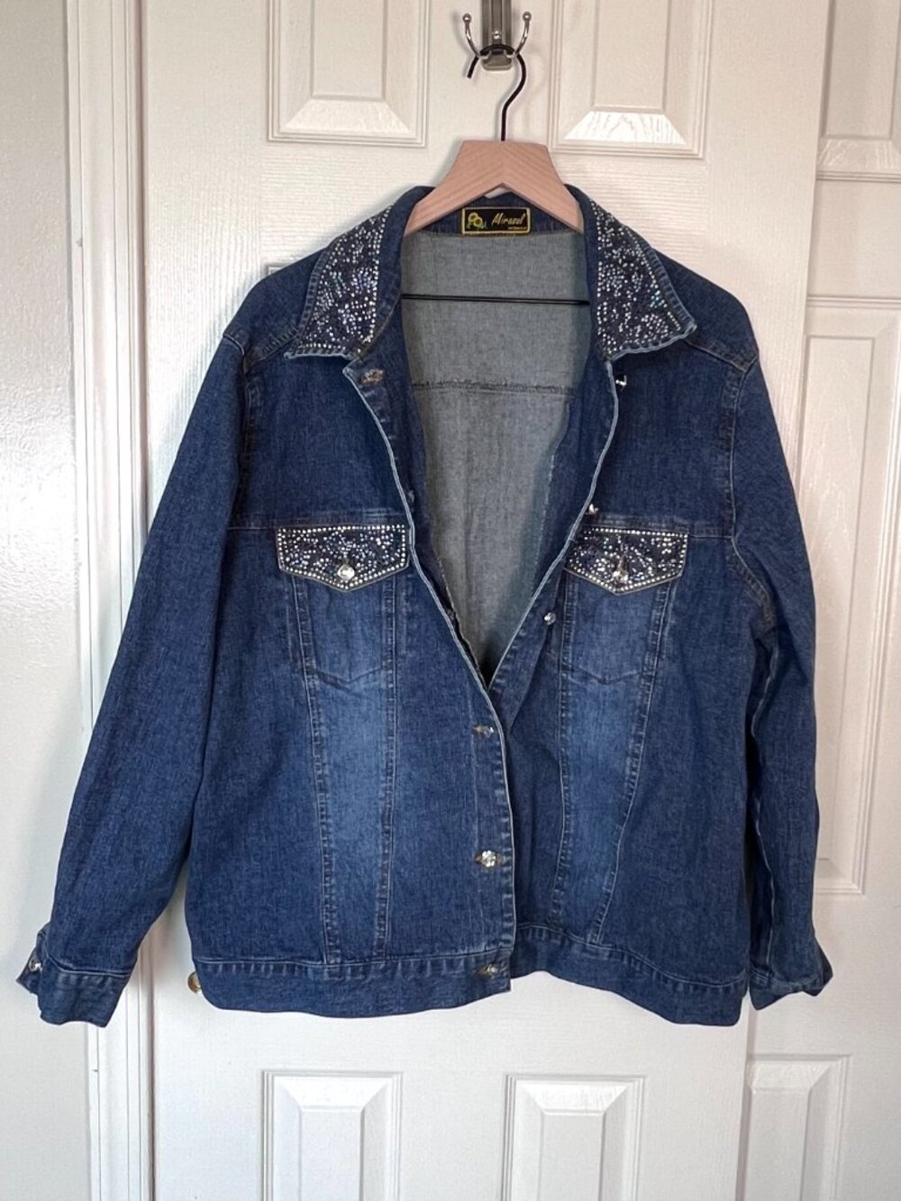 Vintage 90's Rhinestone Studded Denim Jacket Size 2X Cowgirl Western Chic - Picture 7 of 10